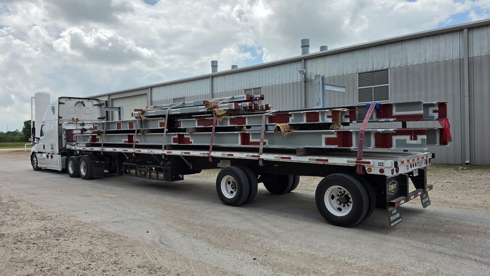 Flatbed trailer hauling freight